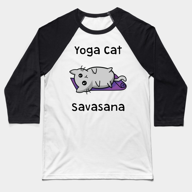 Yoga Cat Savasana Baseball T-Shirt by And89Design